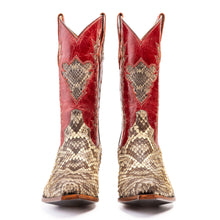 Load image into Gallery viewer, Genuine EASTERN Diamondback Rattlesnake w/ distressed Kidd Tops and Diamondback Inlay Handmade Boots
