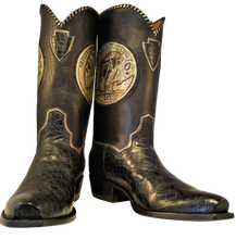 Load image into Gallery viewer, Genuine American Alligator w/ Handcarved Skeleton Buffalo Nickles