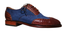Load image into Gallery viewer, Genuine American Alligator Appointed Oxfords paired with Navy Horween Nubuck