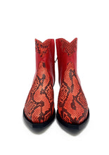 Load image into Gallery viewer, Ready To Wear Genuine Burmese Python &amp; Kidd Ankle Boots with an X5/8&quot; toebox and 1.5&quot;. Size 8C