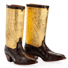 Load image into Gallery viewer, Genuine American Alligator with Hand Carved / Tooled 23.5K Gilt Tops Handmade Boots