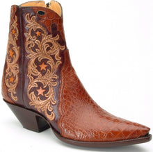 Load image into Gallery viewer, “Mesquite” Carved Leather w/ Genuine American Alligator  Handmade Ankle Boots
