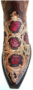 "Mesquite Rose" Hand Carved / Tooled Handmade Boots