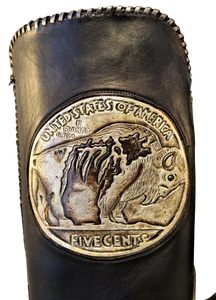 Genuine American Alligator w/ Handcarved Skeleton Buffalo Nickles