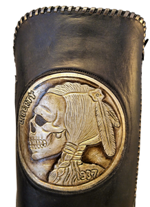 Genuine American Alligator w/ Handcarved Skeleton Buffalo Nickles