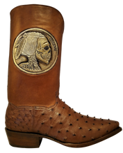 Load image into Gallery viewer, Genuine South African Ostrich w/ Handcarved Skeleton Buffalo Nickles