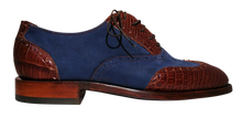 Load image into Gallery viewer, Genuine American Alligator Appointed Oxfords paired with Navy Horween Nubuck