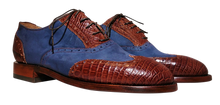Load image into Gallery viewer, Genuine American Alligator Appointed Oxfords paired with Navy Horween Nubuck
