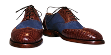 Load image into Gallery viewer, Genuine American Alligator Appointed Oxfords paired with Navy Horween Nubuck