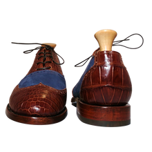 Load image into Gallery viewer, Genuine American Alligator Appointed Oxfords paired with Navy Horween Nubuck