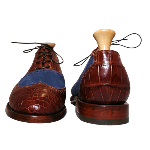 Genuine American Alligator Appointed Oxfords paired with Navy Horween Nubuck