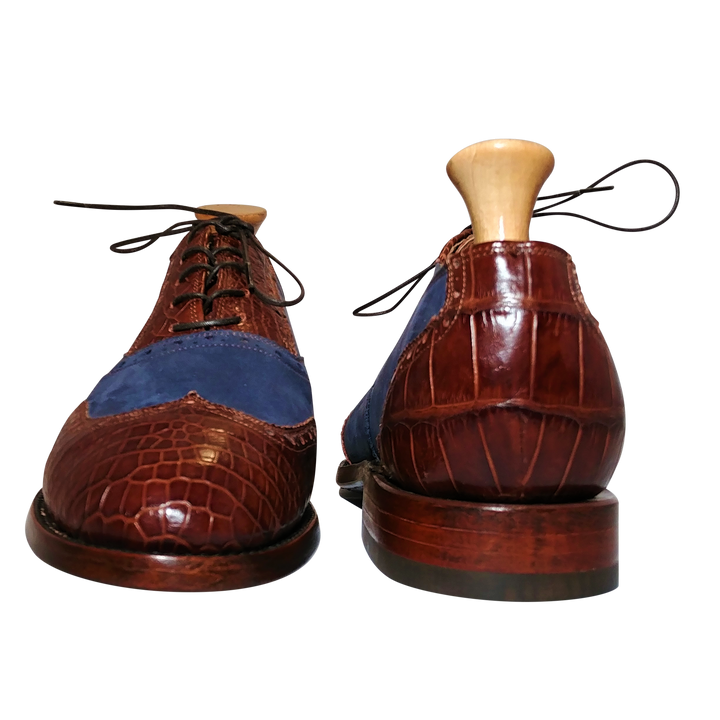 Genuine American Alligator Appointed Oxfords paired with Navy Horween Nubuck