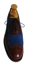 Load image into Gallery viewer, Genuine American Alligator Appointed Oxfords paired with Navy Horween Nubuck