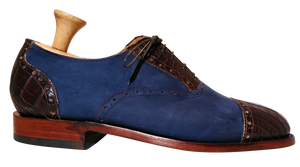 Genuine American Alligator Appointed Oxfords paired with Navy Horween Nubuck