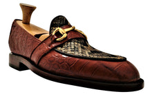 Load image into Gallery viewer, Genuine American Alligator &amp; Eastern Diamondback Rattlesnake Loafers with Brass Horse Bit Snaffle