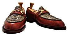 Load image into Gallery viewer, Genuine American Alligator &amp; Eastern Diamondback Rattlesnake Loafers with Brass Horse Bit Snaffle