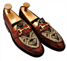 Load image into Gallery viewer, Genuine American Alligator &amp; Eastern Diamondback Rattlesnake Loafers with Brass Horse Bit Snaffle
