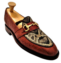 Load image into Gallery viewer, Genuine American Alligator &amp; Eastern Diamondback Rattlesnake Loafers with Brass Horse Bit Snaffle