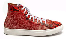 Load image into Gallery viewer, Ready To Wear Red Genuine Burmese Python &amp; Distressed Cow Hi Tops. Size 9.5D