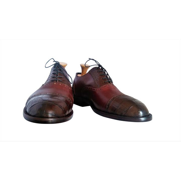 Cognac Italian Shell Cordovan Appointed w/ Genuine American Alligator Captoe Oxford