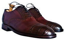 Load image into Gallery viewer, Cognac Italian Shell Cordovan Appointed w/ Genuine American Alligator Captoe Oxford