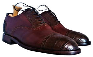 Cognac Italian Shell Cordovan Appointed w/ Genuine American Alligator Captoe Oxford