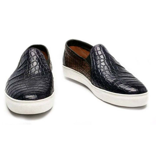 Genuine Full American Alligator Sneakers in Royal Blue & Antique Brown