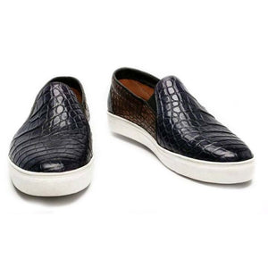 Genuine Full American Alligator Sneakers in Royal Blue & Antique Brown