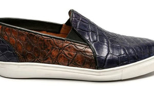 Genuine Full American Alligator Sneakers in Royal Blue & Antique Brown