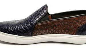 Genuine Full American Alligator Sneakers in Royal Blue & Antique Brown