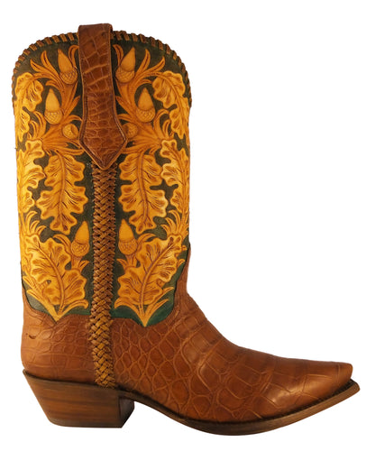 ARDITTI / RESLEY Limited Edition Genuine American Alligator Hand Carved Autumn Acorns Handmade Boots