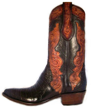 Load image into Gallery viewer, Genuine American Alligator w/ Hand Tooled Nautilus Inlay Handmade Boots