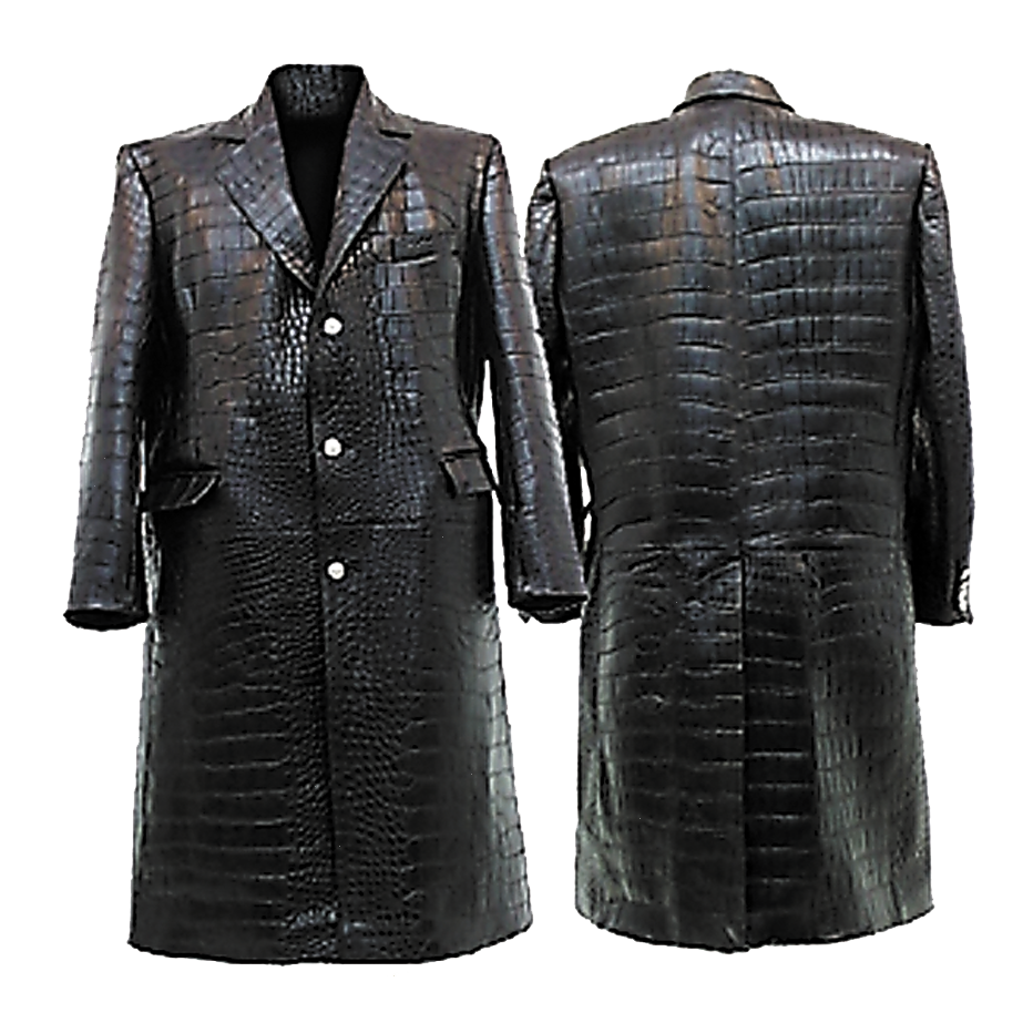 Genuine American Full Alligator Crocodile Belly Trench Coat