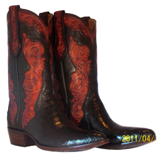 Genuine American Alligator w/ Hand Tooled Nautilus Inlay Handmade Boots