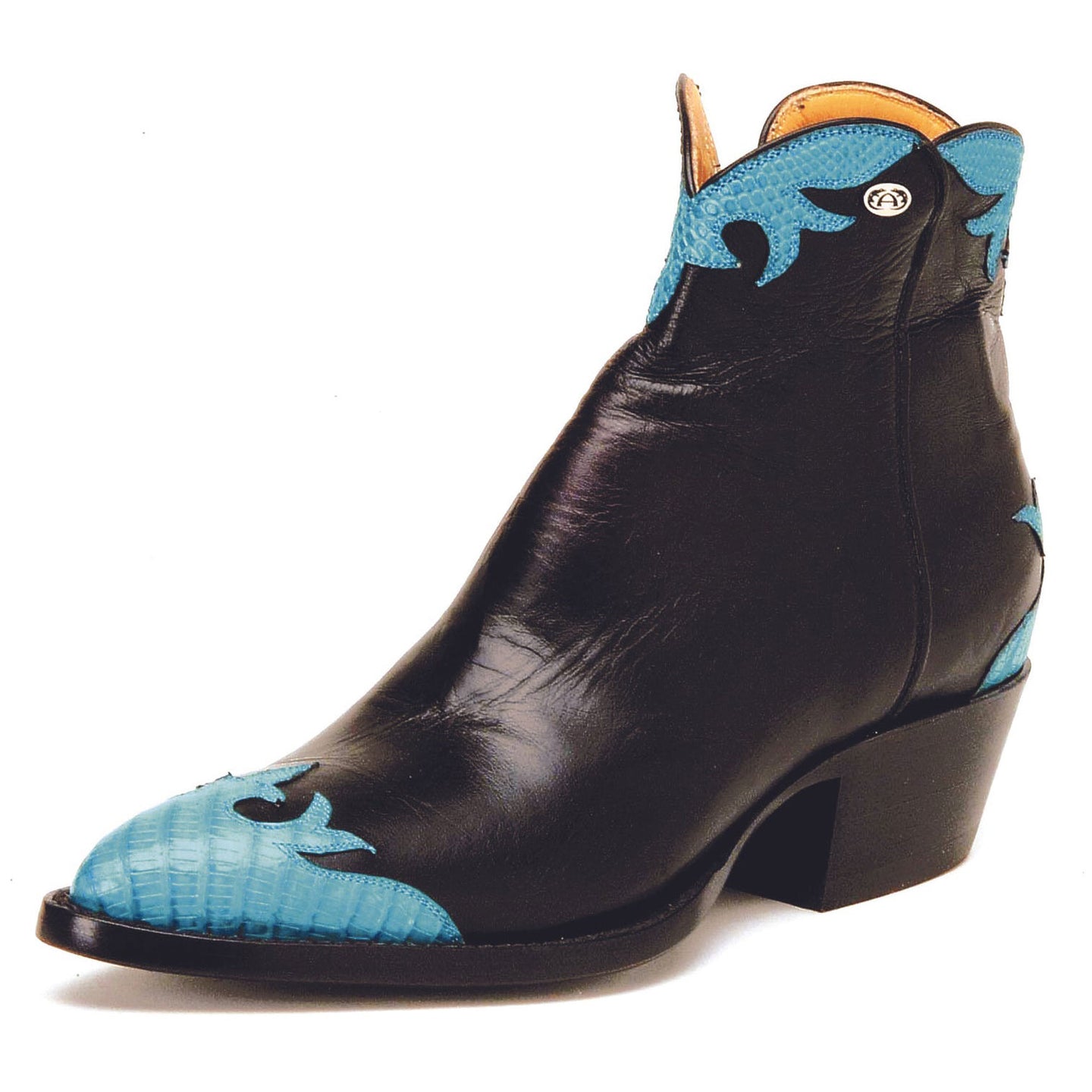 “Isabella” Genuine Calf w/ Genuine Teju Lizard Overlay Handmade Ankle Boots