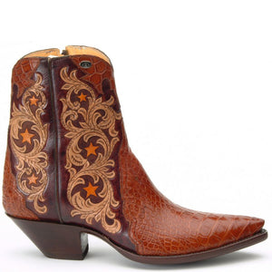 “Mesquite” Carved Leather w/ Genuine American Alligator  Handmade Ankle Boots
