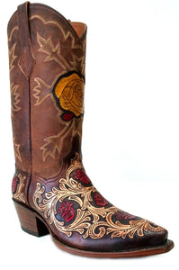 "Mesquite Rose" Hand Carved / Tooled Handmade Boots