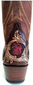 "Mesquite Rose" Hand Carved / Tooled Handmade Boots