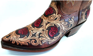"Mesquite Rose" Hand Carved / Tooled Handmade Boots