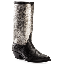 Load image into Gallery viewer, Genuine Teju Lizard w/ Hand Carved / Tooled Palladium gilt Handmade Boots