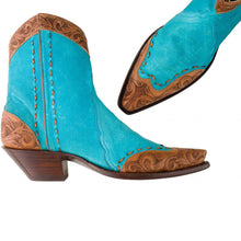 Load image into Gallery viewer, &quot;Lil&#39; Buckaroo&quot; Carved/Tooled Leather Toe, Heel &amp; Collar w/ Calf Handmade Ankle Boot
